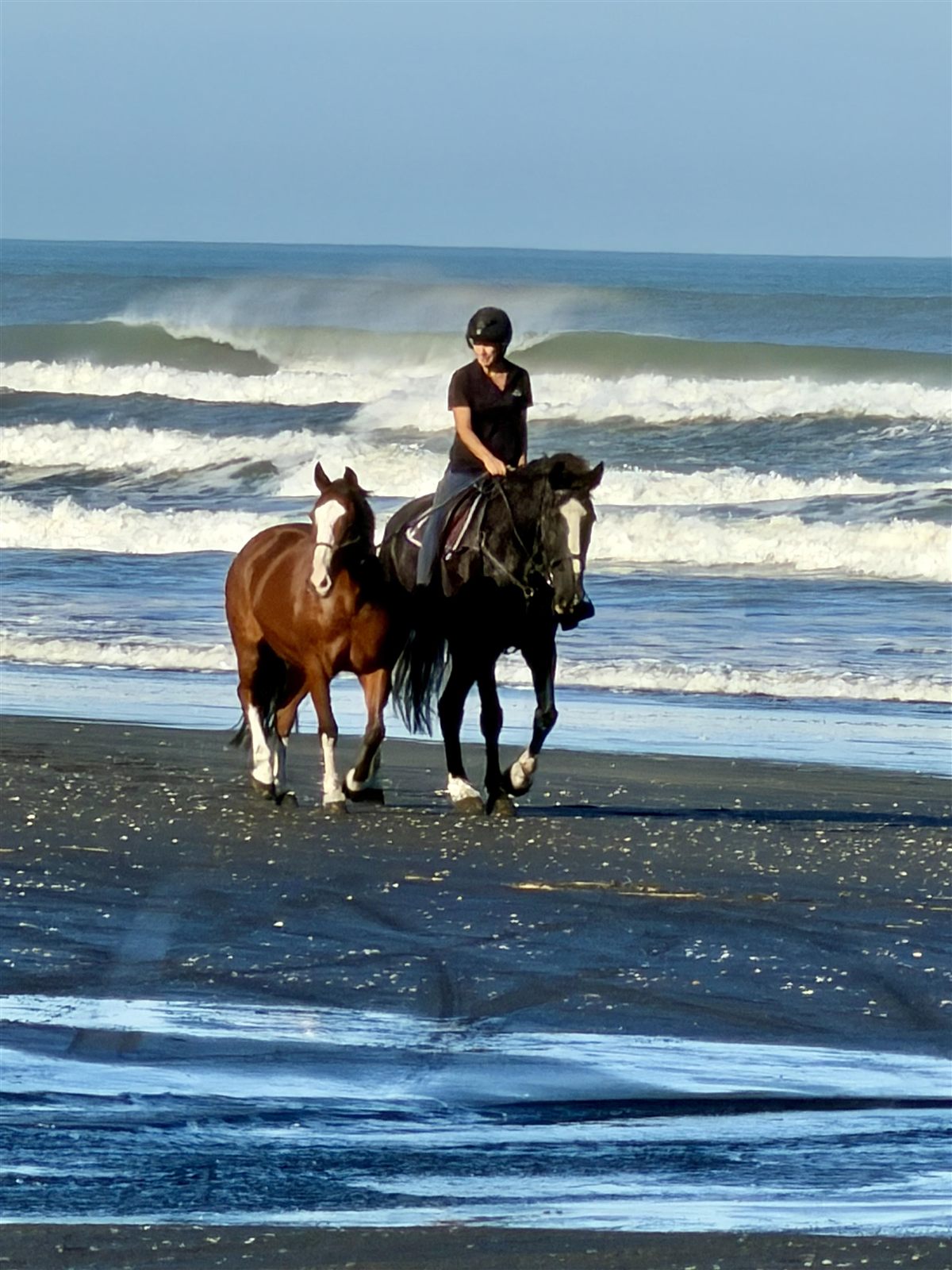 Morag riding on the beach